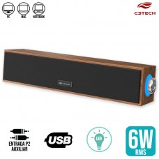 SoundBar 2.0 6W RGB SB-30BW C3 Tech - Marrom